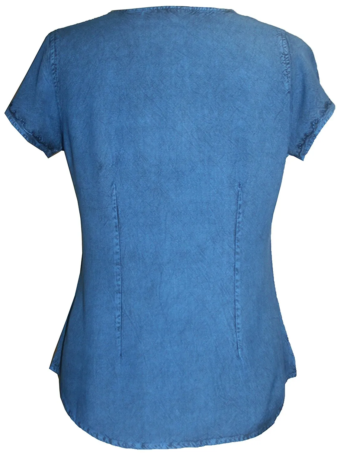 144 B Medieval  Embroidered Button Down Cap Sleeve Shirt Blouse