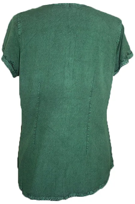 144 B Medieval  Embroidered Button Down Cap Sleeve Shirt Blouse