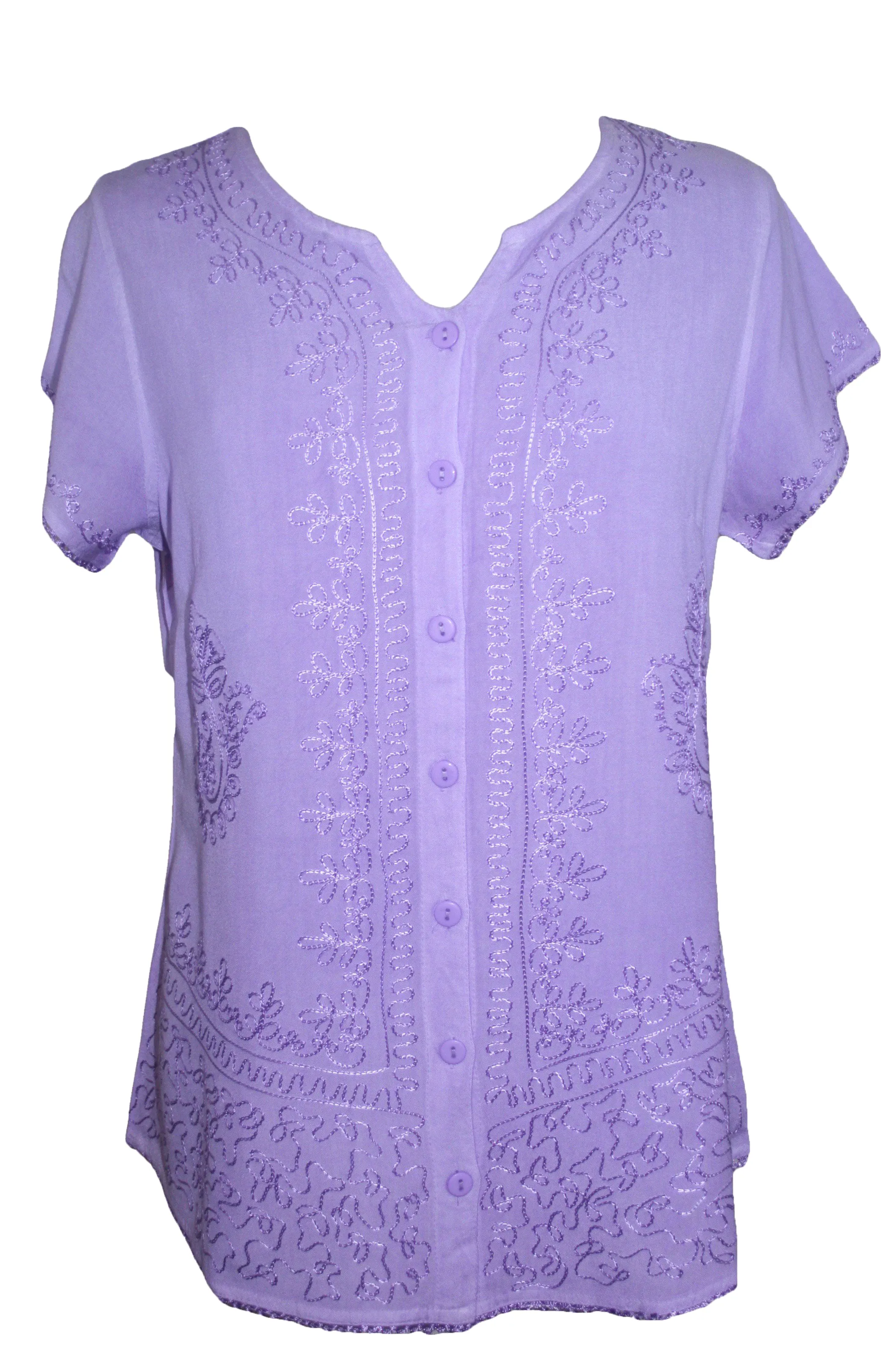 144 B Medieval  Embroidered Button Down Cap Sleeve Shirt Blouse