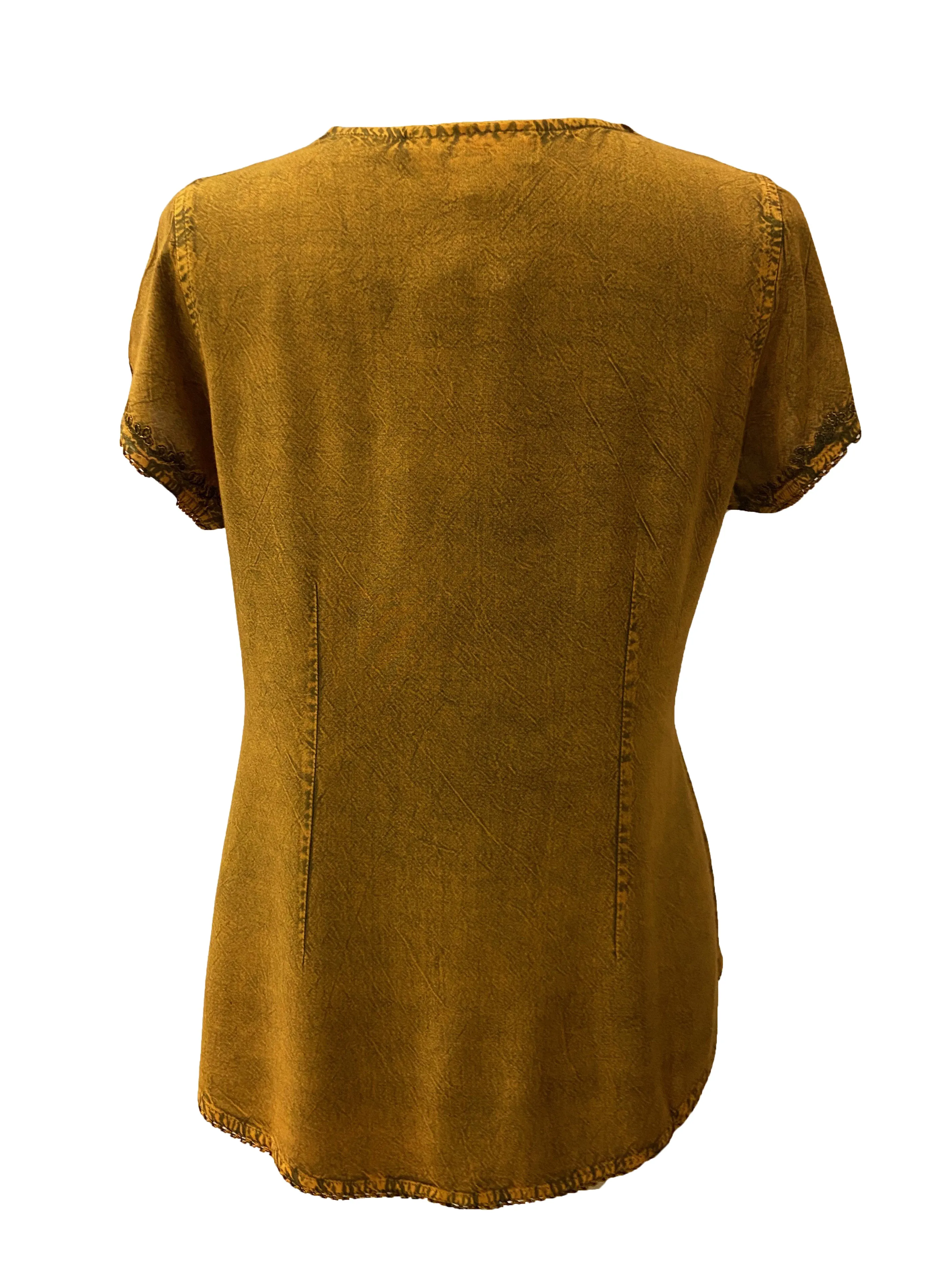 144 B Medieval  Embroidered Button Down Cap Sleeve Shirt Blouse