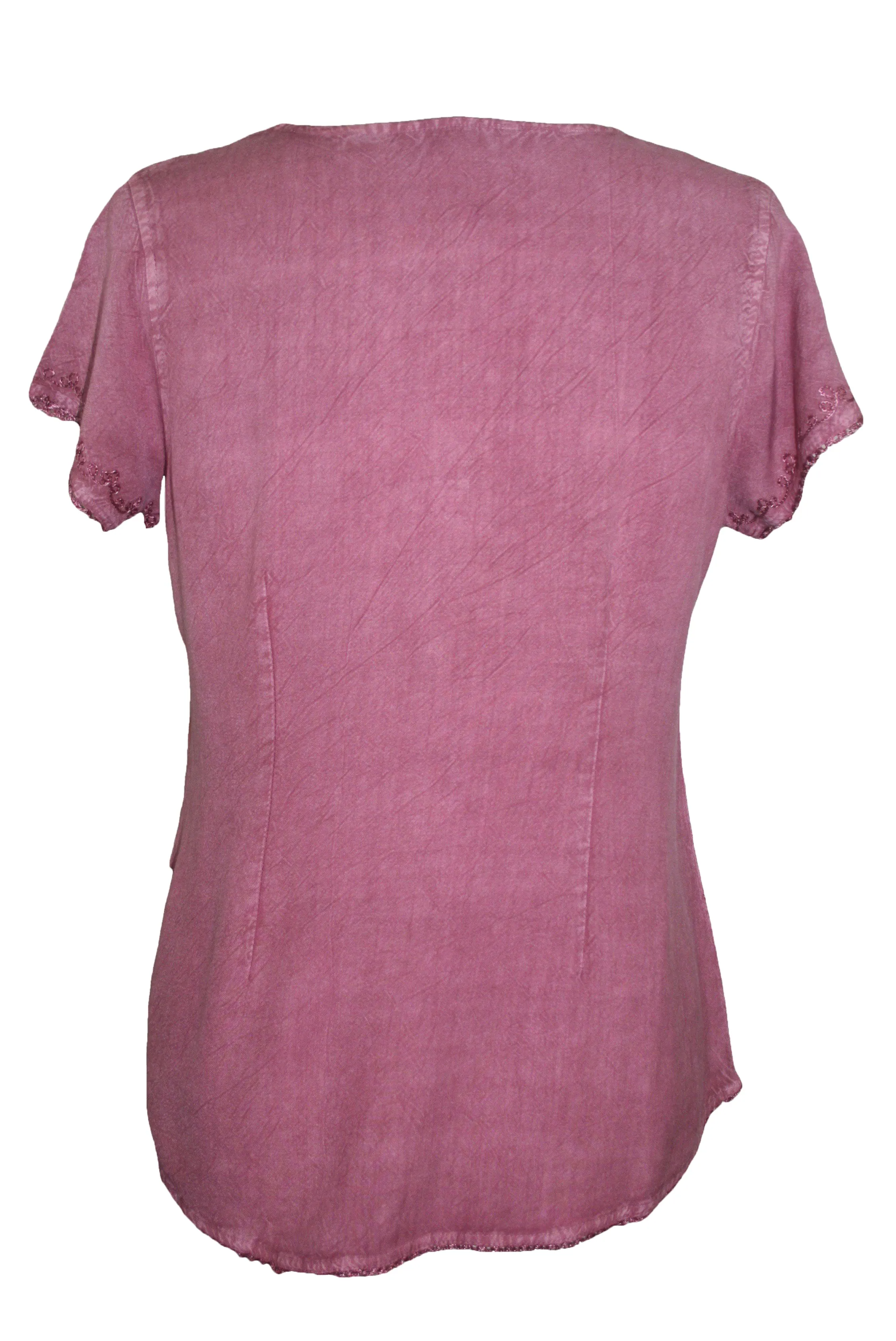 144 B Medieval  Embroidered Button Down Cap Sleeve Shirt Blouse