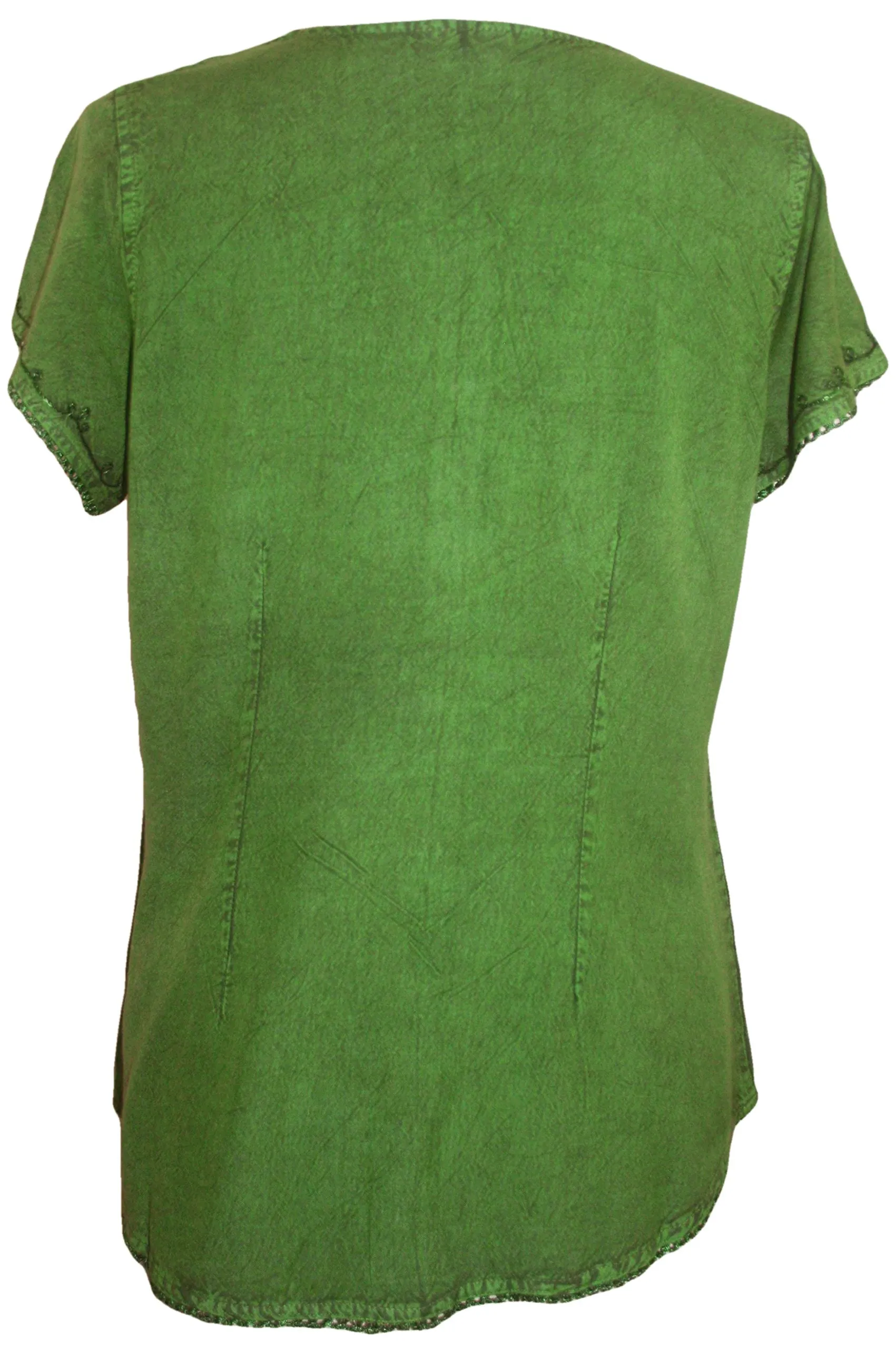 144 B Medieval  Embroidered Button Down Cap Sleeve Shirt Blouse