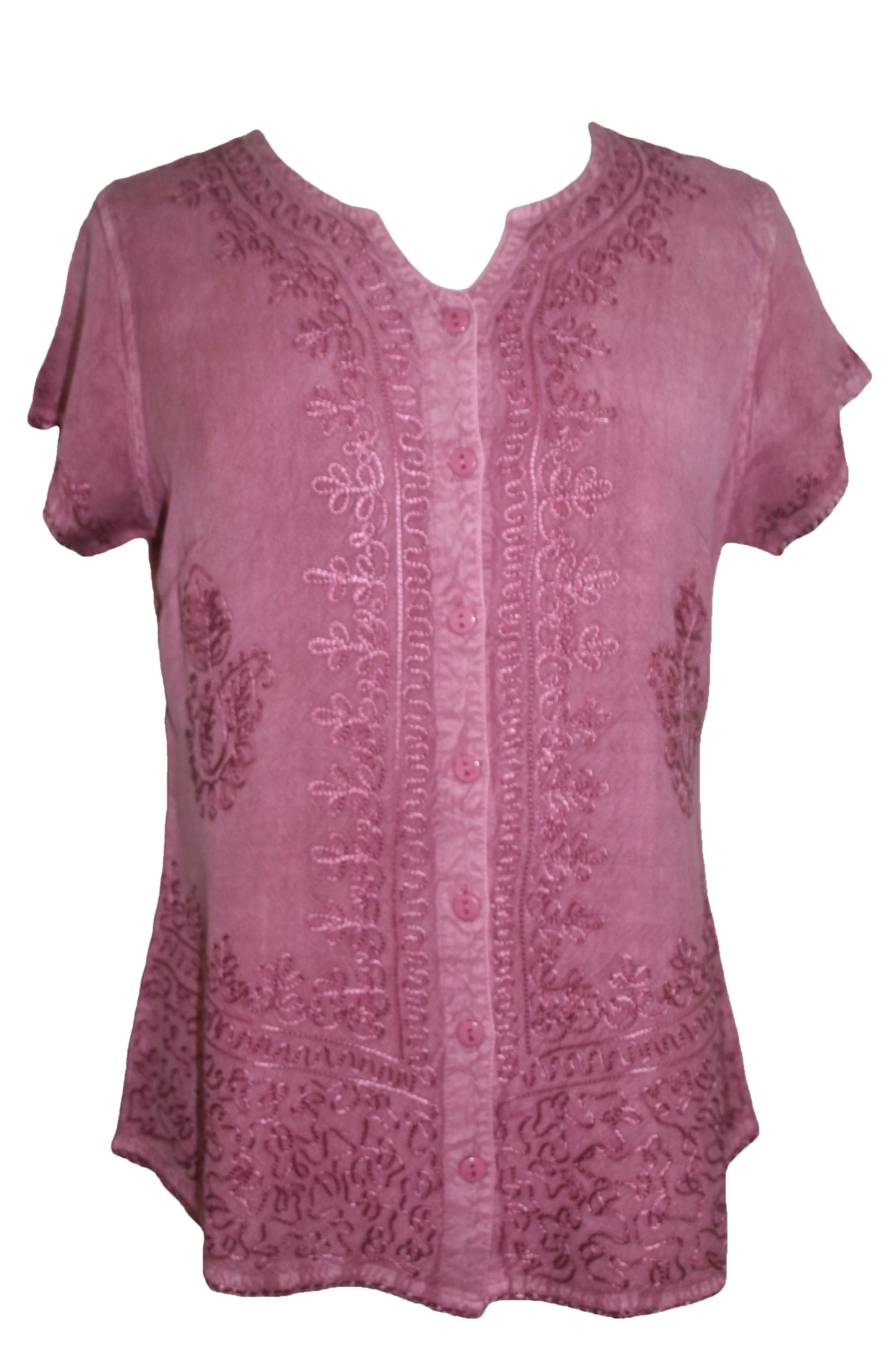 144 B Medieval  Embroidered Button Down Cap Sleeve Shirt Blouse