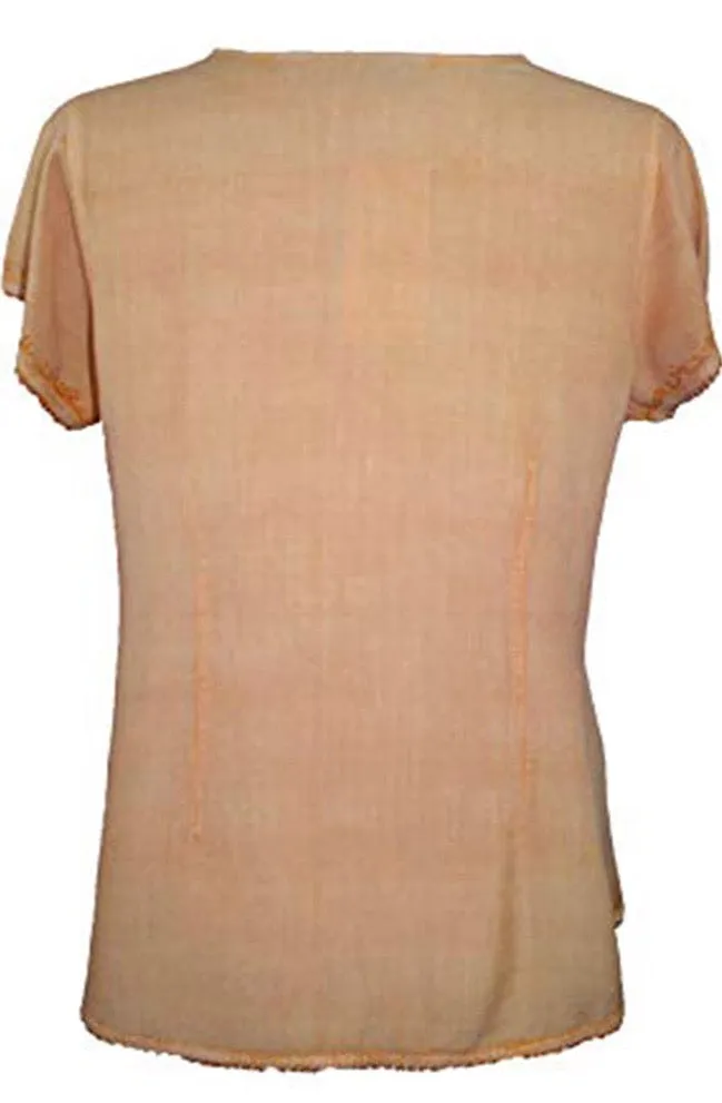 144 B Medieval  Embroidered Button Down Cap Sleeve Shirt Blouse