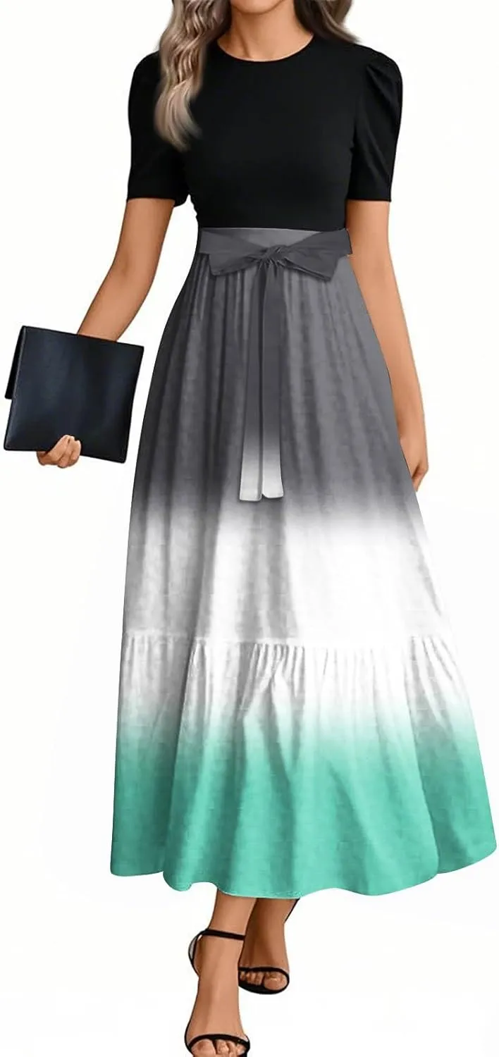 2025 Beach Womens Dresses, Maxi Gradient Trendy Jumpsuits for Women Elegant Bow Crew Neck Womens Romper
