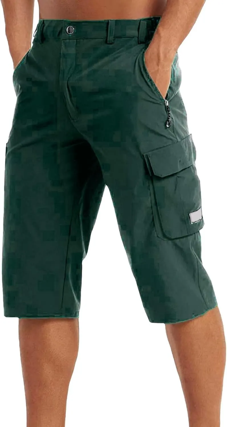 3/4 Cargo Shorts for Men Lightweight Outdoor Climbing Hiking Walking Capri Work Shorts with Multi Pockets Athletic Gym Shorts