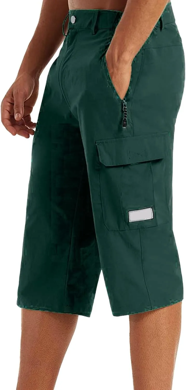 3/4 Cargo Shorts for Men Lightweight Outdoor Climbing Hiking Walking Capri Work Shorts with Multi Pockets Athletic Gym Shorts