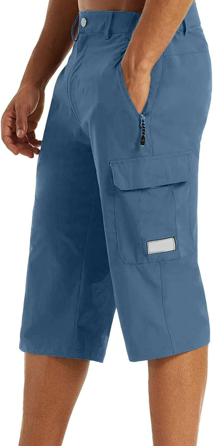 3/4 Cargo Shorts for Men Lightweight Outdoor Climbing Hiking Walking Capri Work Shorts with Multi Pockets Athletic Gym Shorts