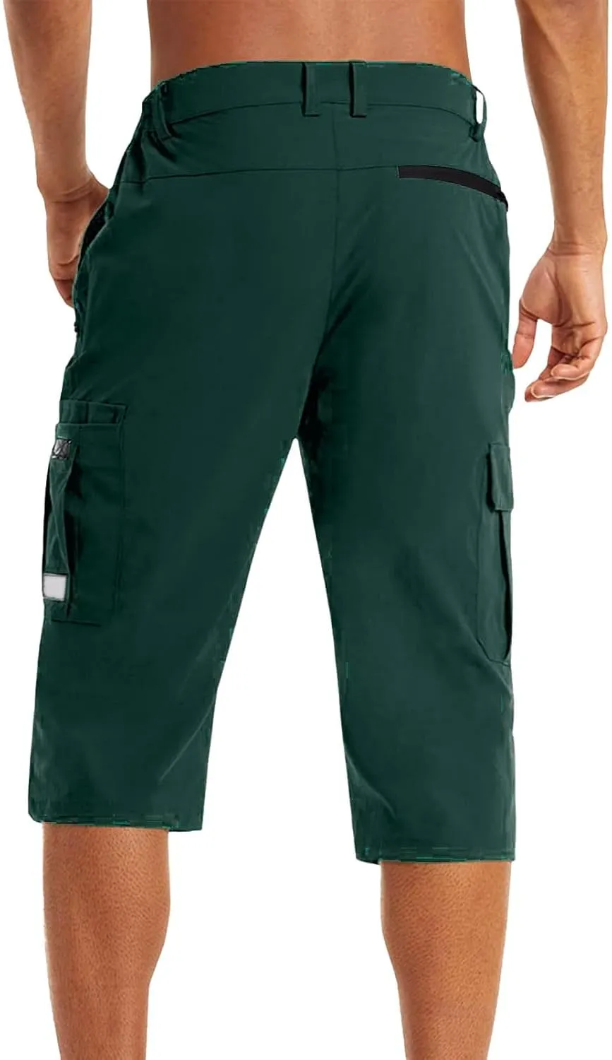 3/4 Cargo Shorts for Men Lightweight Outdoor Climbing Hiking Walking Capri Work Shorts with Multi Pockets Athletic Gym Shorts