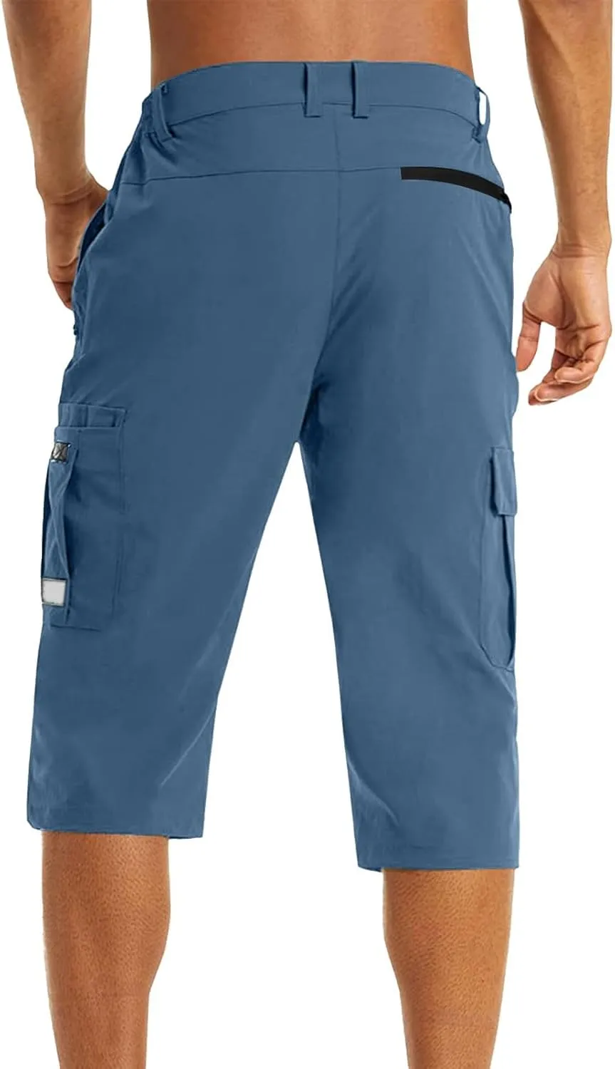 3/4 Cargo Shorts for Men Lightweight Outdoor Climbing Hiking Walking Capri Work Shorts with Multi Pockets Athletic Gym Shorts