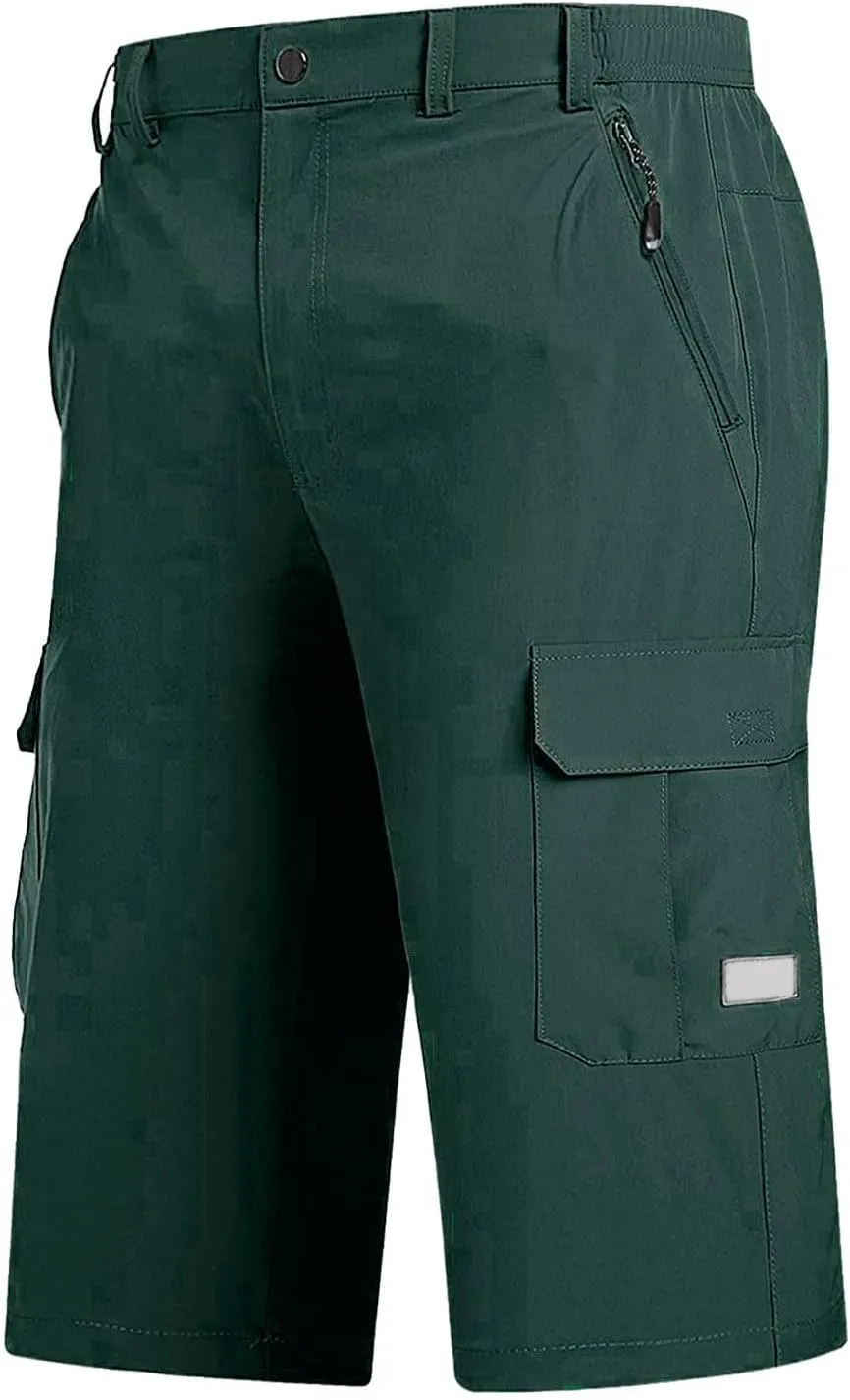 3/4 Cargo Shorts for Men Lightweight Outdoor Climbing Hiking Walking Capri Work Shorts with Multi Pockets Athletic Gym Shorts