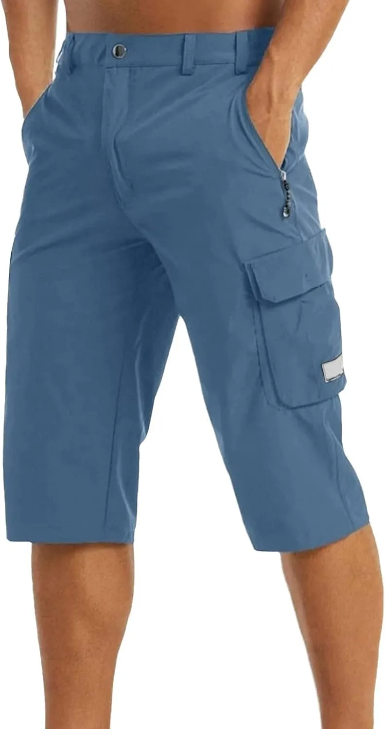 3/4 Cargo Shorts for Men Lightweight Outdoor Climbing Hiking Walking Capri Work Shorts with Multi Pockets Athletic Gym Shorts