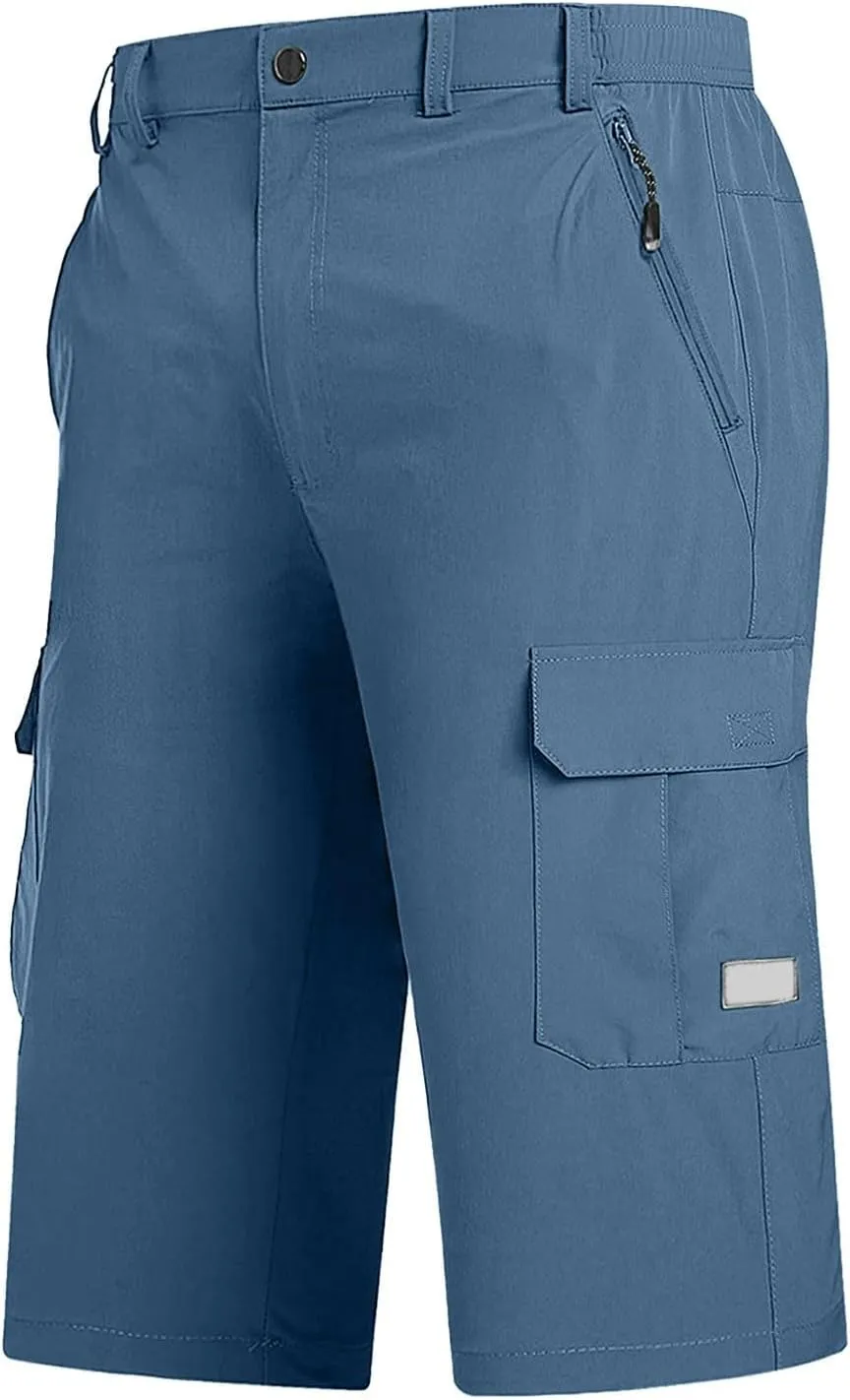 3/4 Cargo Shorts for Men Lightweight Outdoor Climbing Hiking Walking Capri Work Shorts with Multi Pockets Athletic Gym Shorts