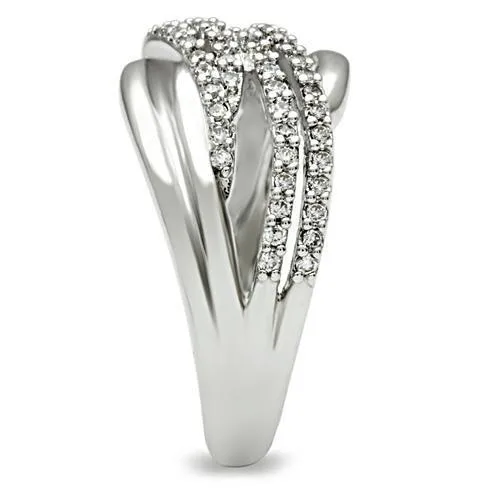3W174 - Brass Ring Rhodium Women AAA Grade CZ Clear