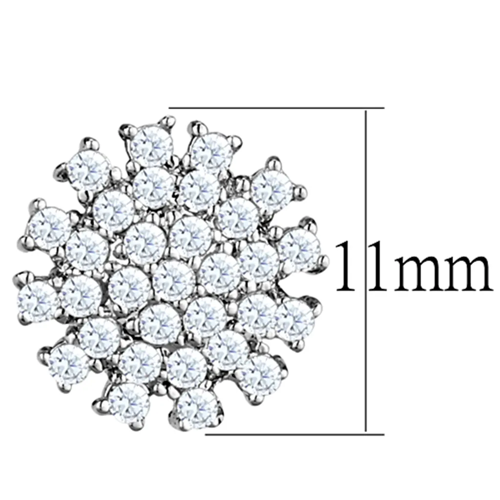 3W694 - Brass Earrings Rhodium Women AAA Grade CZ Clear