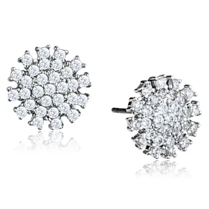 3W694 - Brass Earrings Rhodium Women AAA Grade CZ Clear