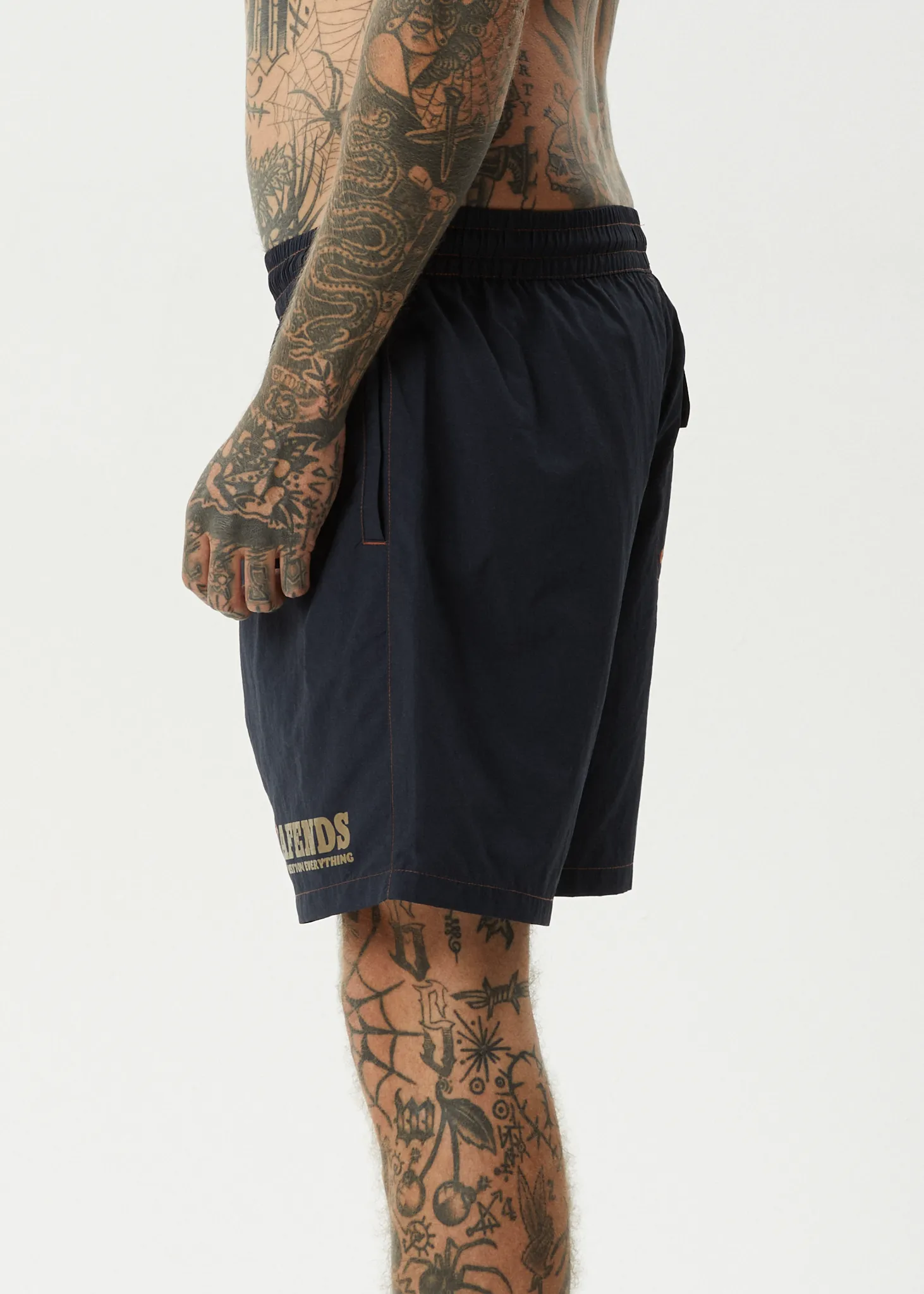 AFENDS Mens Nuts N Bolts - Baywatch Swim Short 18" - Deep Sea