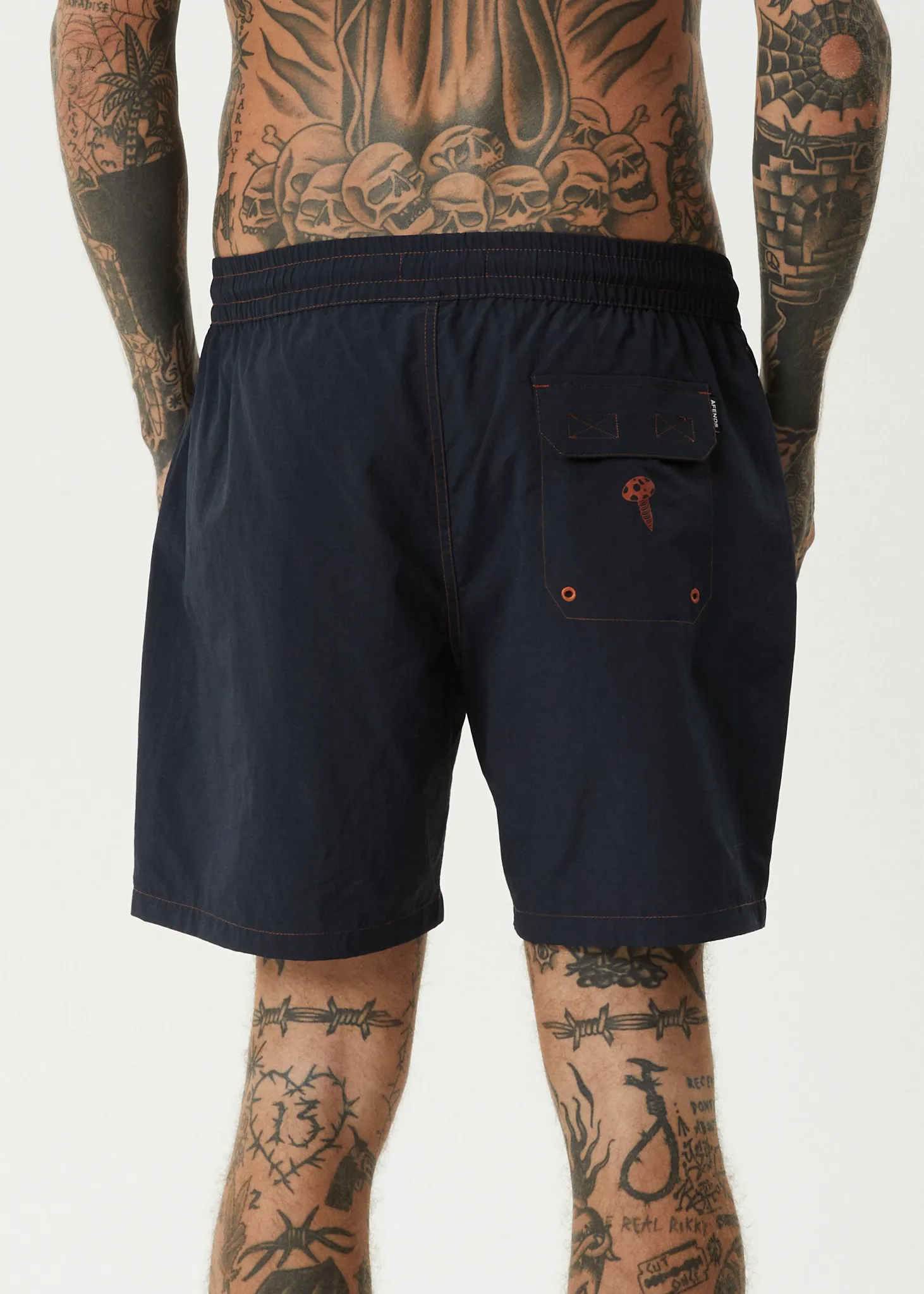 AFENDS Mens Nuts N Bolts - Baywatch Swim Short 18" - Deep Sea
