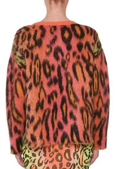 Animal-Print Oversized Neon Mohair Pullover Sweater