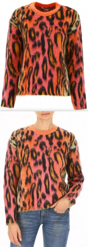 Animal-Print Oversized Neon Mohair Pullover Sweater