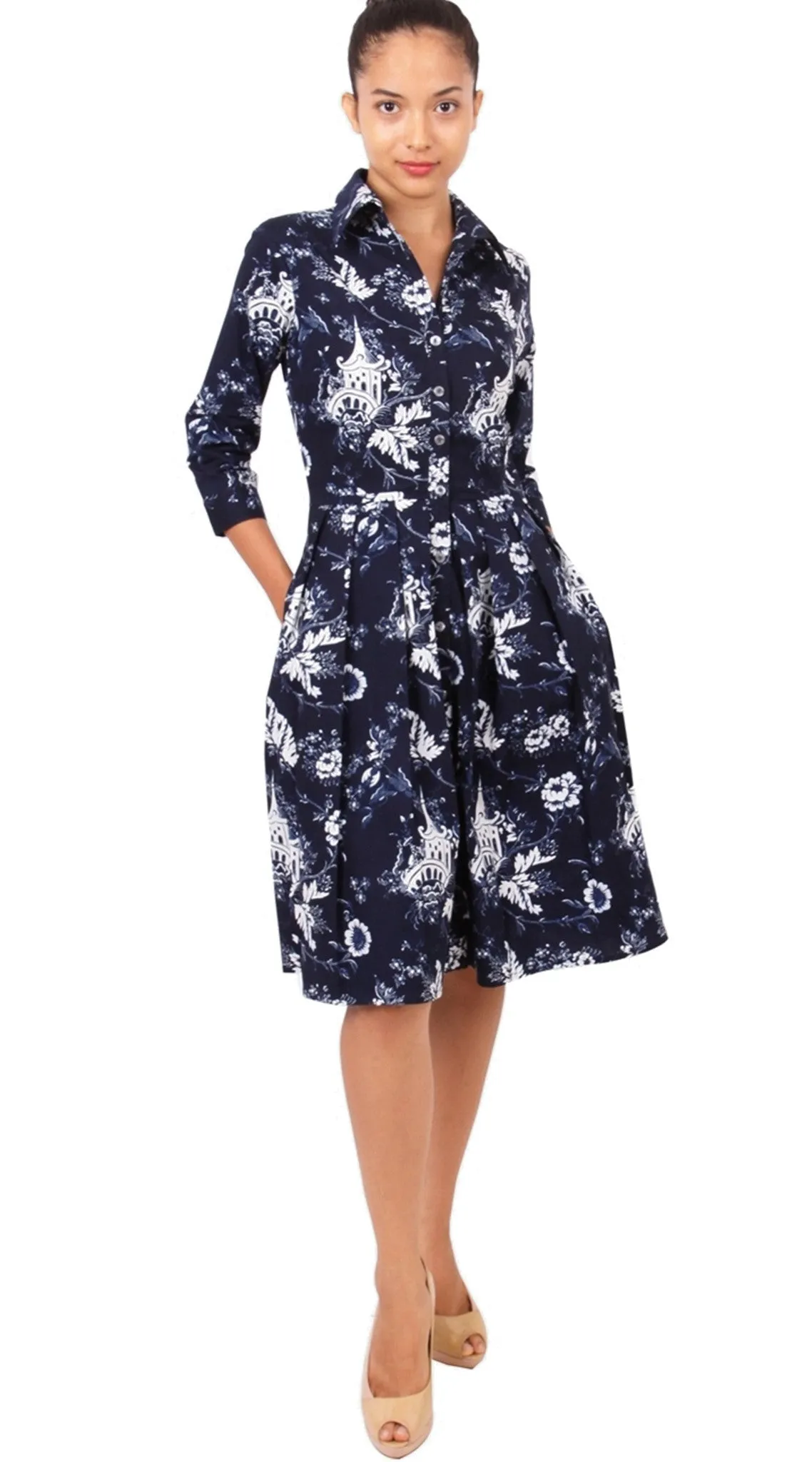 Audrey Dress Shirt Collar 3/4 Sleeve Regular Cotton Stretch (Sunshine Indigo)