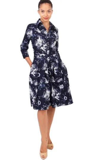 Audrey Dress Shirt Collar 3/4 Sleeve Regular Cotton Stretch (Sunshine Indigo)