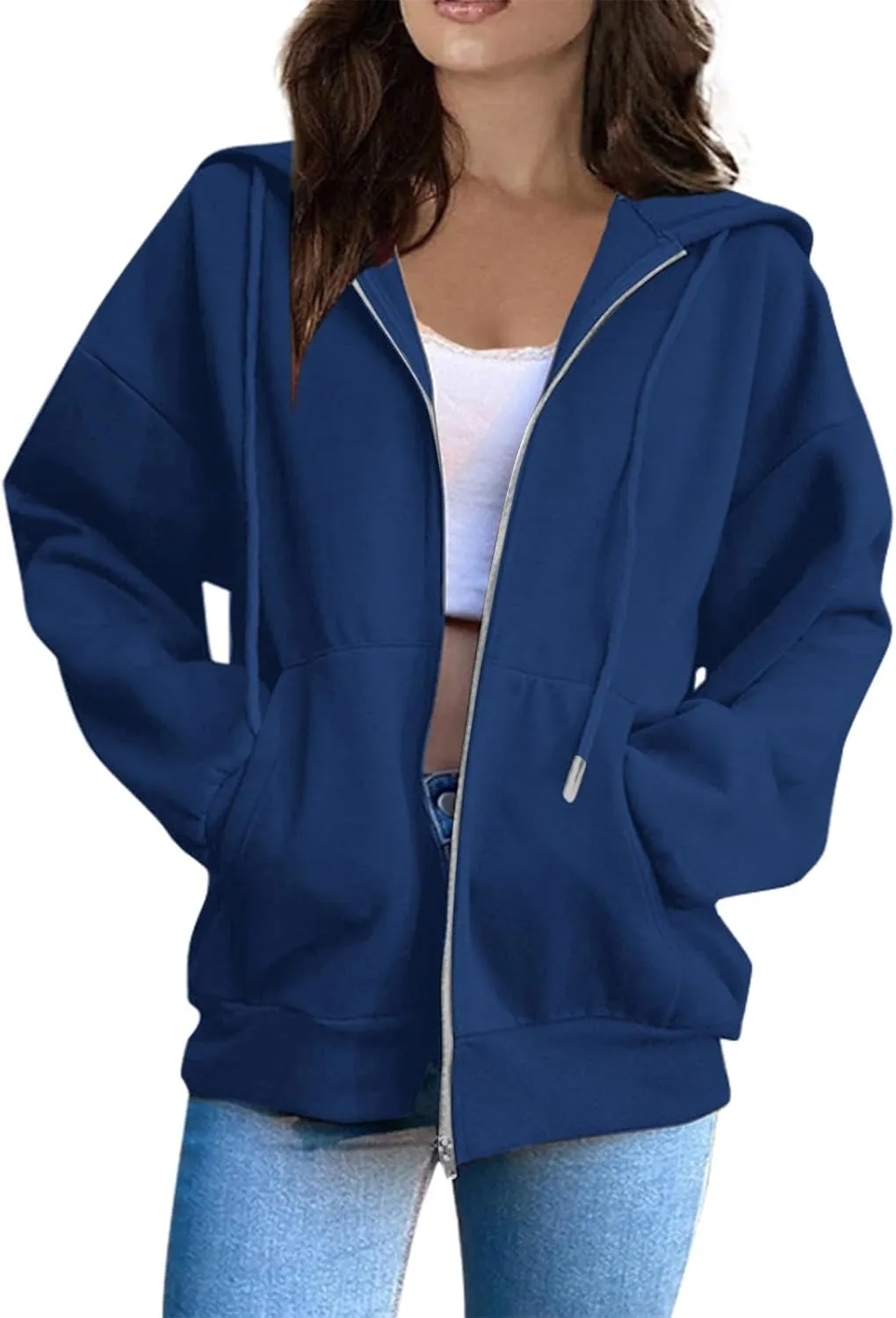 BDNXTV Womens Zip Up Hoodies Long Sleeve Sweatshirts Oversized Sweaters Casual Fashion Jackets Fall Outfits for Women 2024
