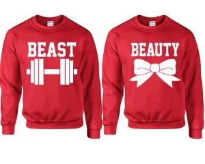 Beast & Beauty Couple Matching Crewneck Sweaters – Unisex Pullover Sweaters Sold Separately for Him and Her