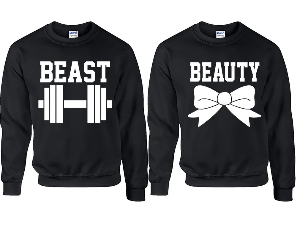 Beast & Beauty Couple Matching Crewneck Sweaters – Unisex Pullover Sweaters Sold Separately for Him and Her