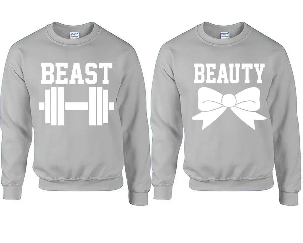 Beast & Beauty Couple Matching Crewneck Sweaters – Unisex Pullover Sweaters Sold Separately for Him and Her