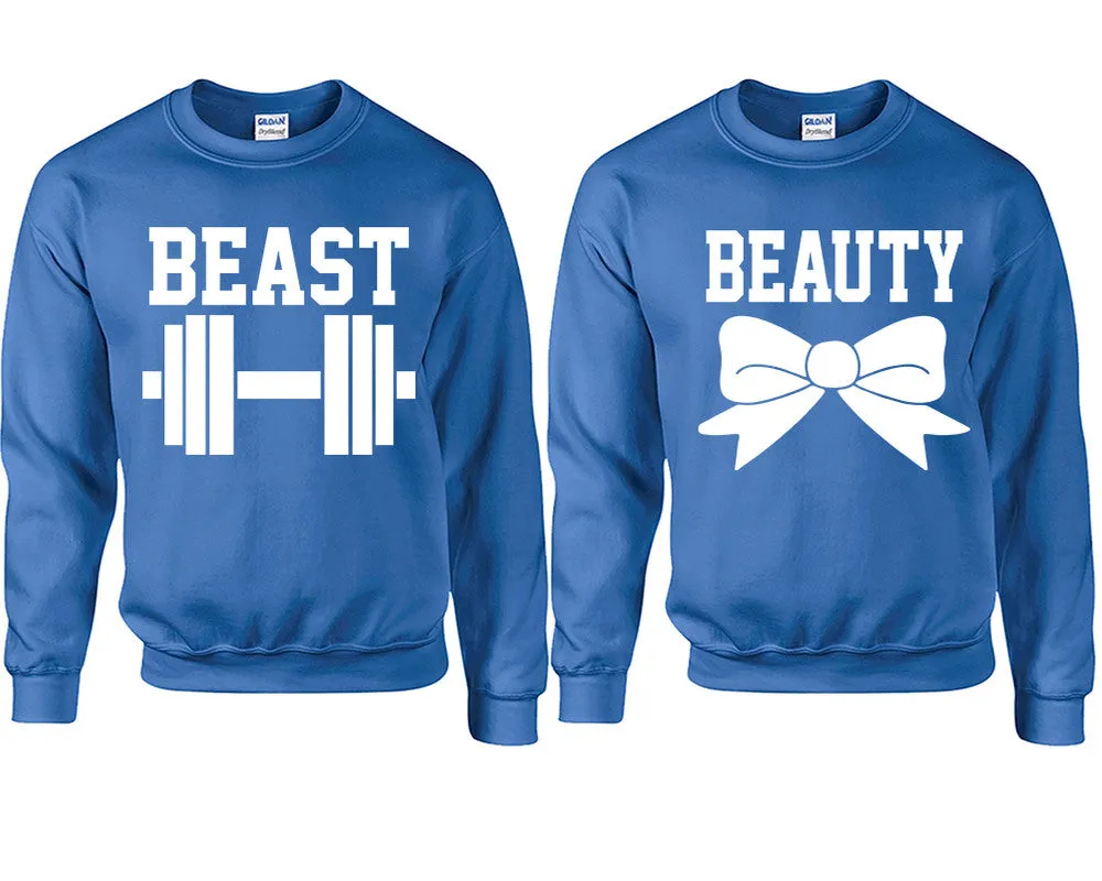 Beast & Beauty Couple Matching Crewneck Sweaters – Unisex Pullover Sweaters Sold Separately for Him and Her