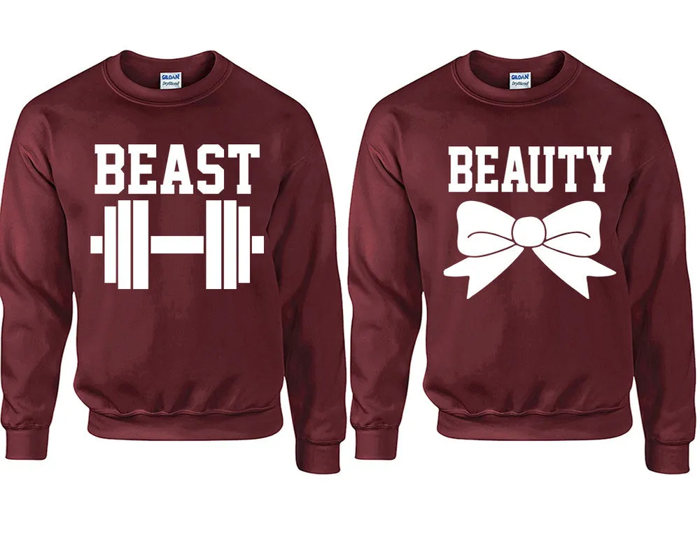Beast & Beauty Couple Matching Crewneck Sweaters – Unisex Pullover Sweaters Sold Separately for Him and Her