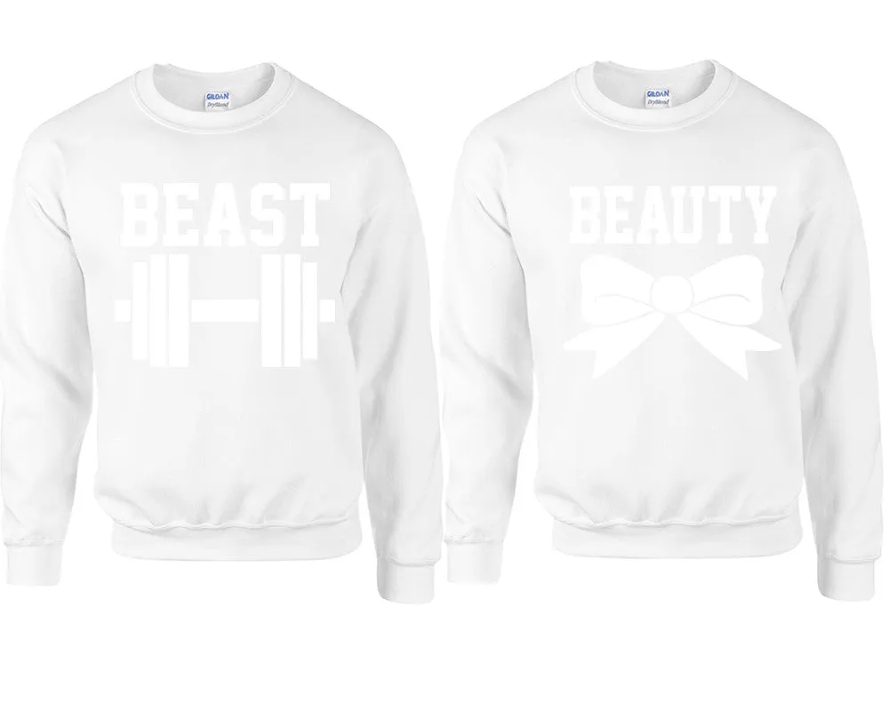Beast & Beauty Couple Matching Crewneck Sweaters – Unisex Pullover Sweaters Sold Separately for Him and Her