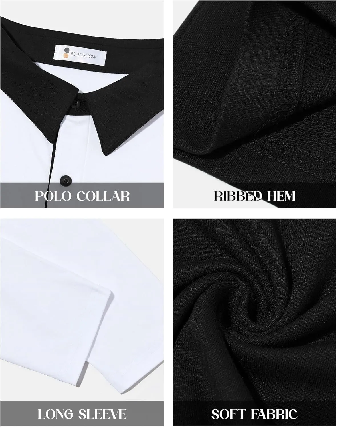 Beotyshow Mens Striped Polo Shirts Long Sleeve Contrast Color Golf Casual Shirt Collared Fashion T Shirts