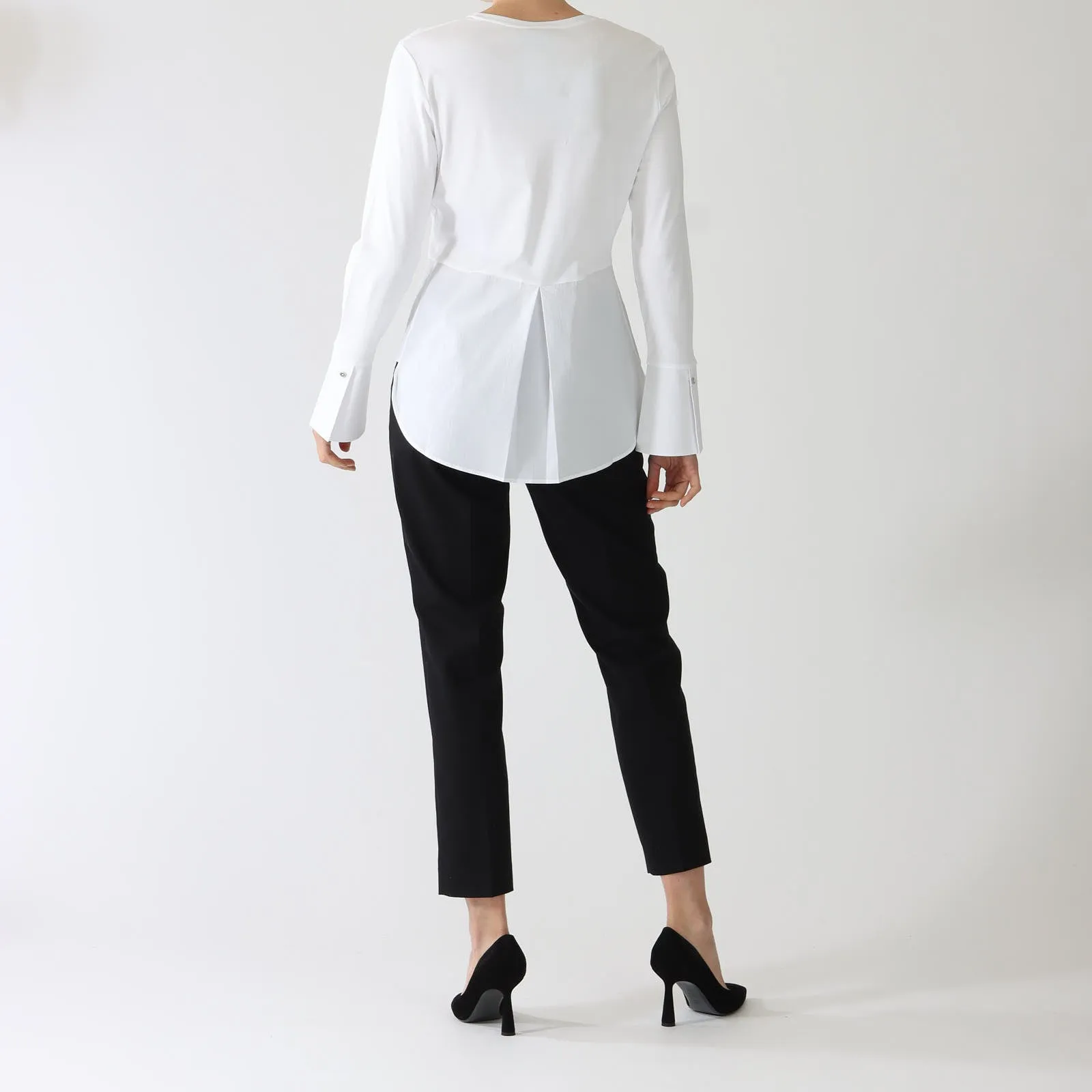 Bianco Jersey Blouse With Cotton Shirt Hem
