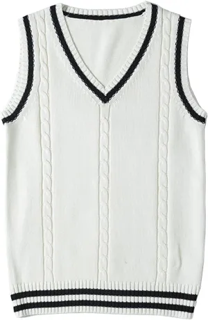 Blostirno Womens Sweater Vest V Neck JK Uniform Kint Vests Solid Classic Sleeveless Pullover Sweaters Tops