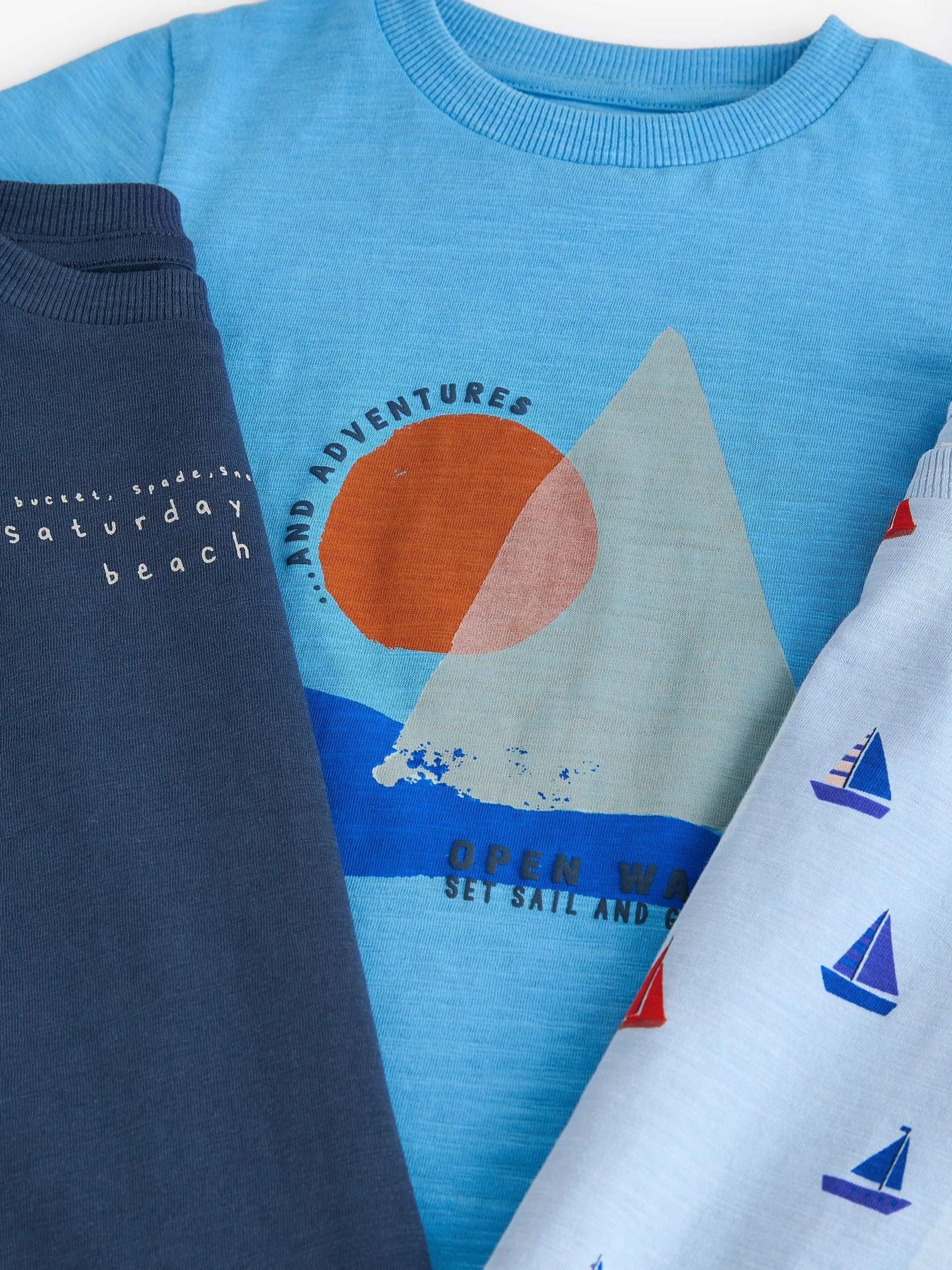 Blue Boats 100% Cotton Short Sleeve T-Shirts 3 Pack (3mths-7yrs)