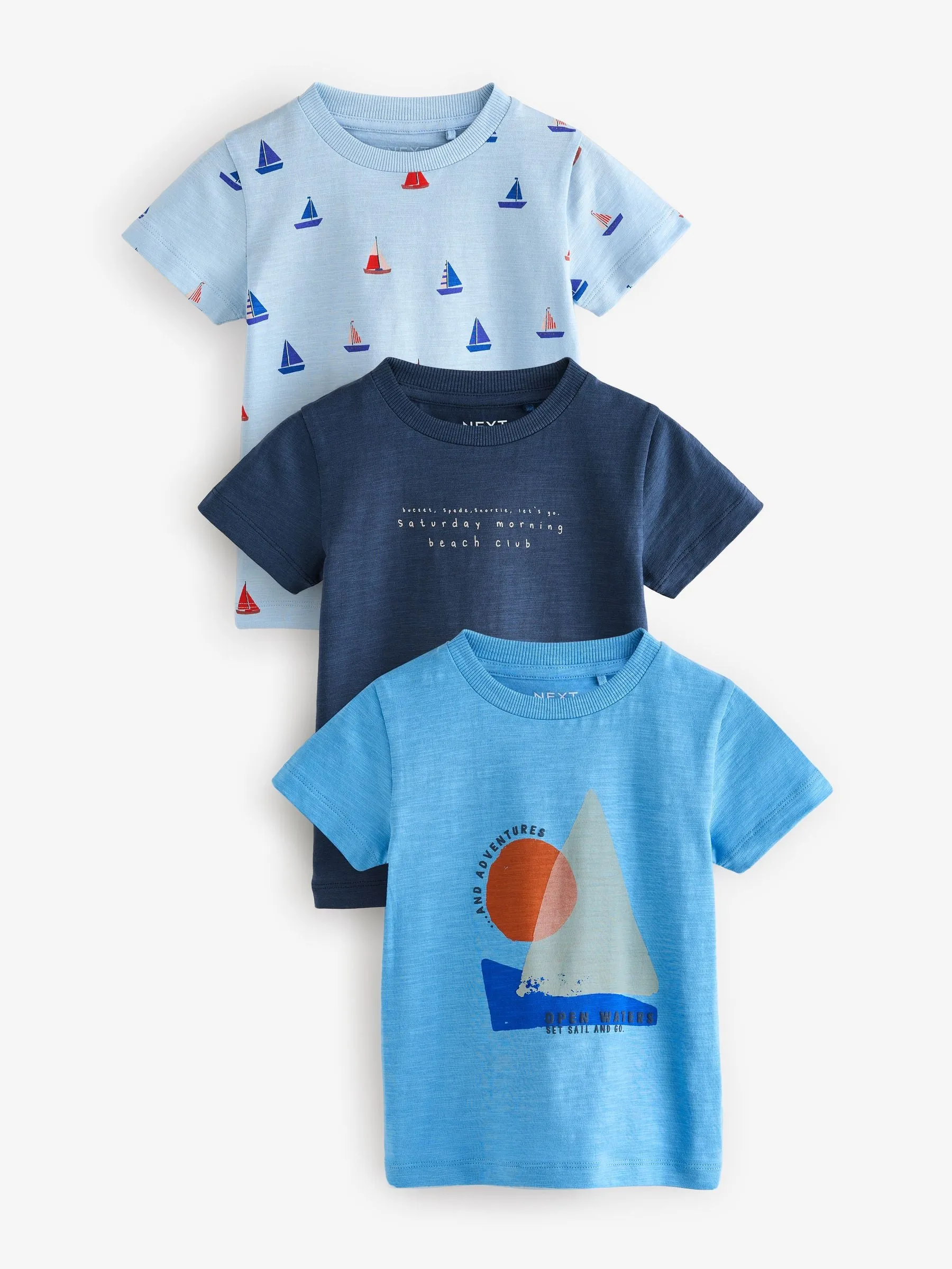 Blue Boats 100% Cotton Short Sleeve T-Shirts 3 Pack (3mths-7yrs)
