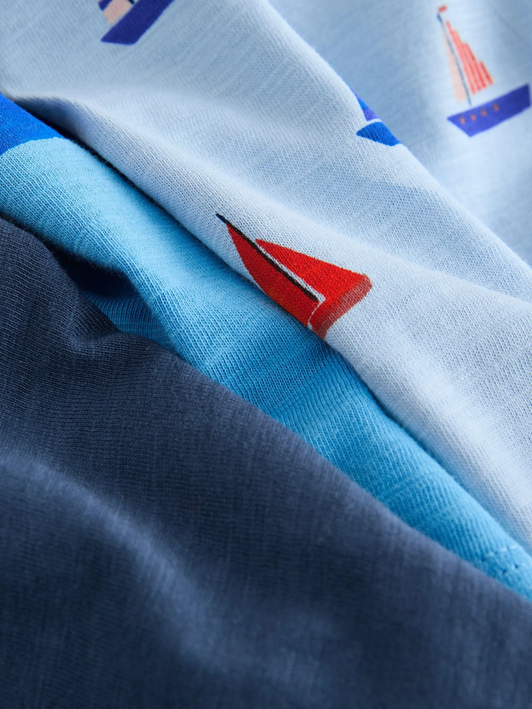 Blue Boats 100% Cotton Short Sleeve T-Shirts 3 Pack (3mths-7yrs)