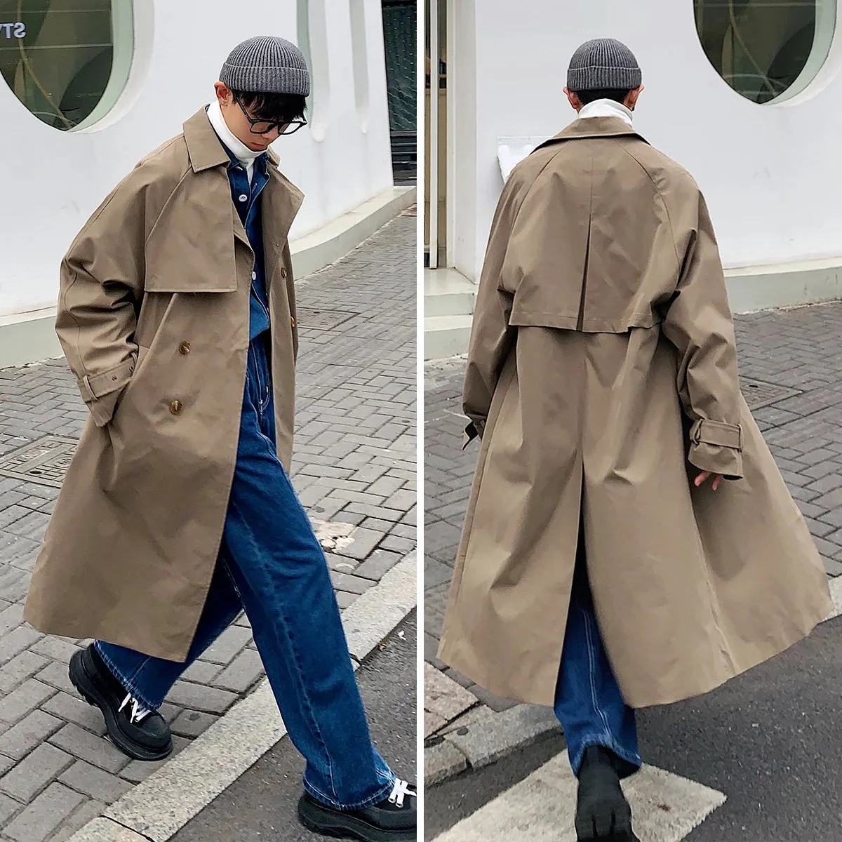 Bonsir Mens Fashion Trench Coats Autumn Men Long Jacket Coats Streetwear Casual Solid Loose Trench Windbreaker Plus Size 5XL-M