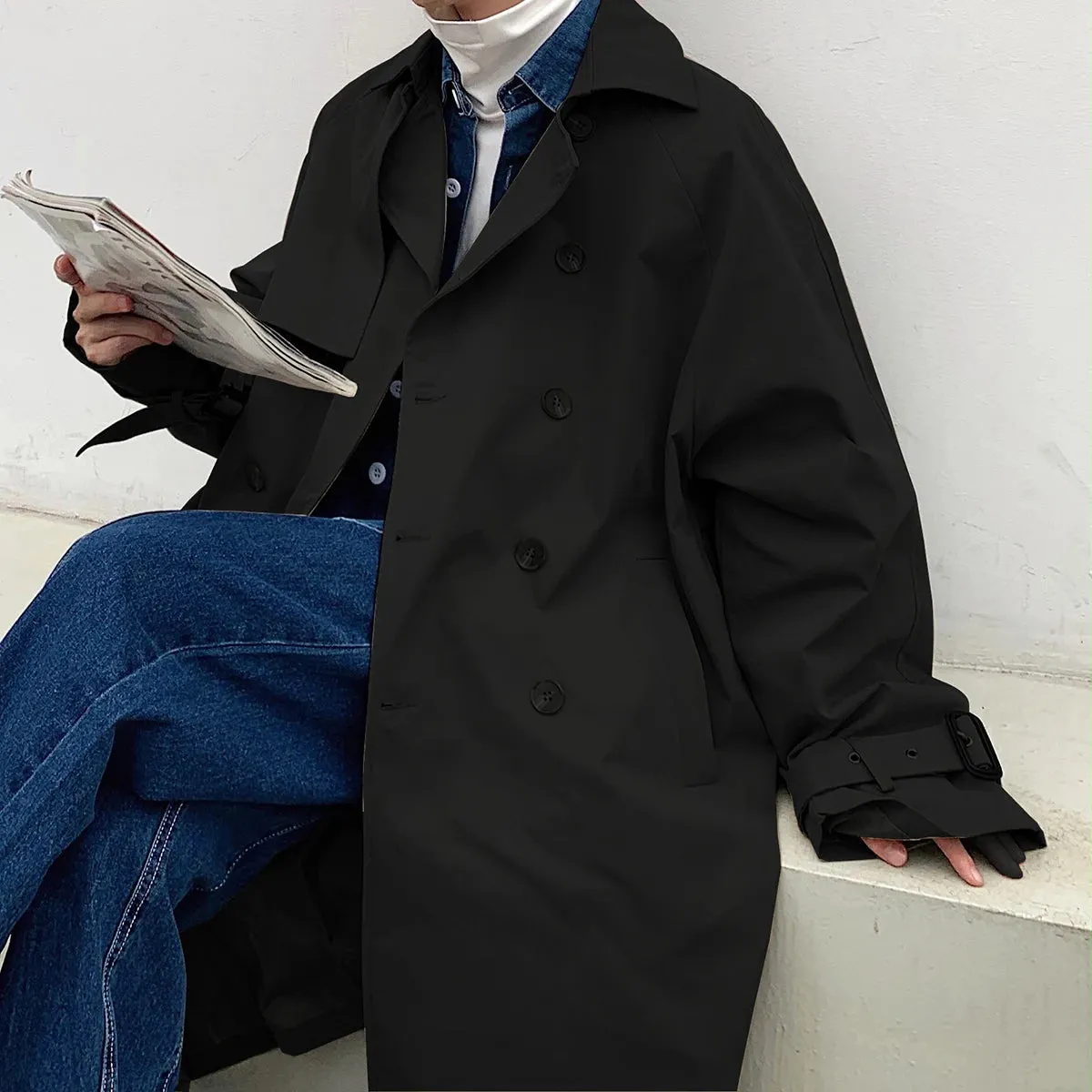 Bonsir Mens Fashion Trench Coats Autumn Men Long Jacket Coats Streetwear Casual Solid Loose Trench Windbreaker Plus Size 5XL-M