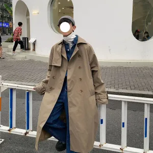 Bonsir Mens Fashion Trench Coats Autumn Men Long Jacket Coats Streetwear Casual Solid Loose Trench Windbreaker Plus Size 5XL-M