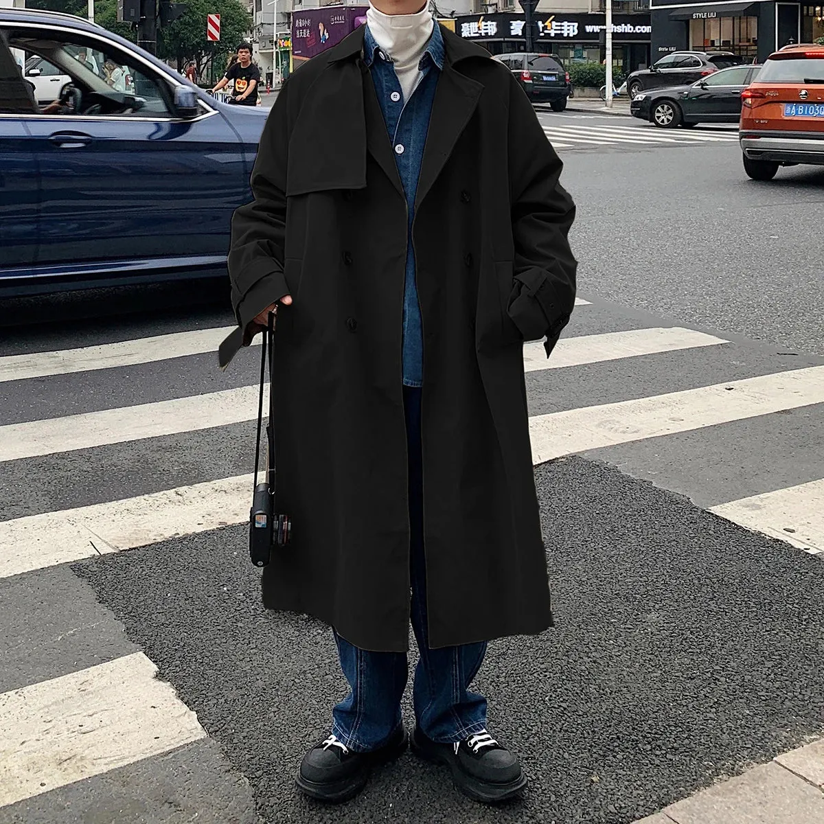Bonsir Mens Fashion Trench Coats Autumn Men Long Jacket Coats Streetwear Casual Solid Loose Trench Windbreaker Plus Size 5XL-M
