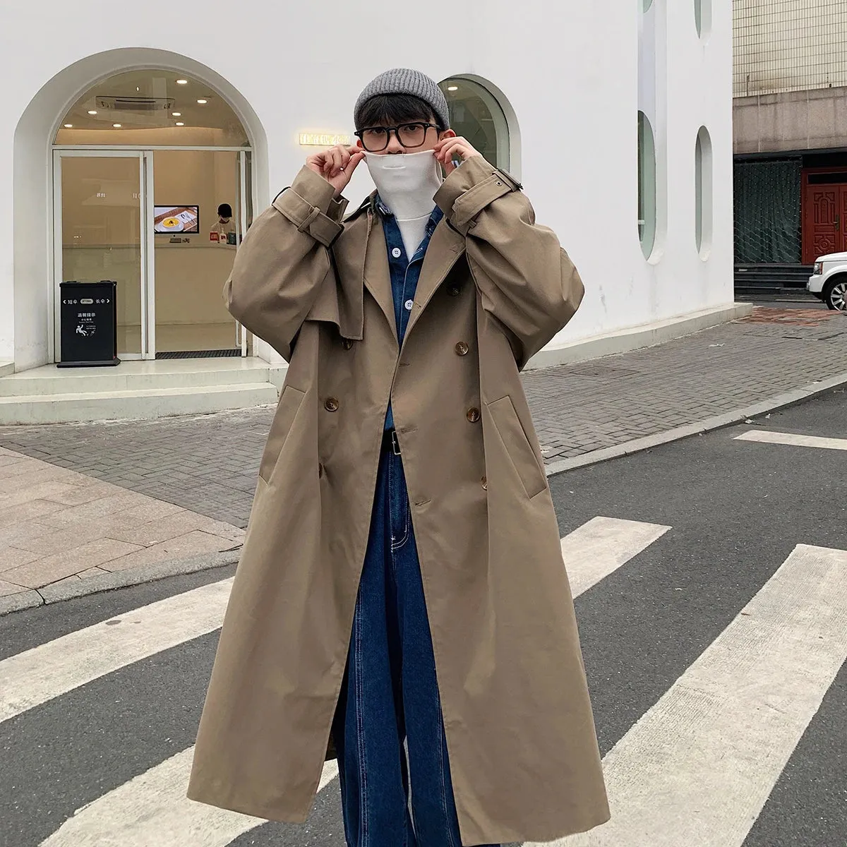Bonsir Mens Fashion Trench Coats Autumn Men Long Jacket Coats Streetwear Casual Solid Loose Trench Windbreaker Plus Size 5XL-M