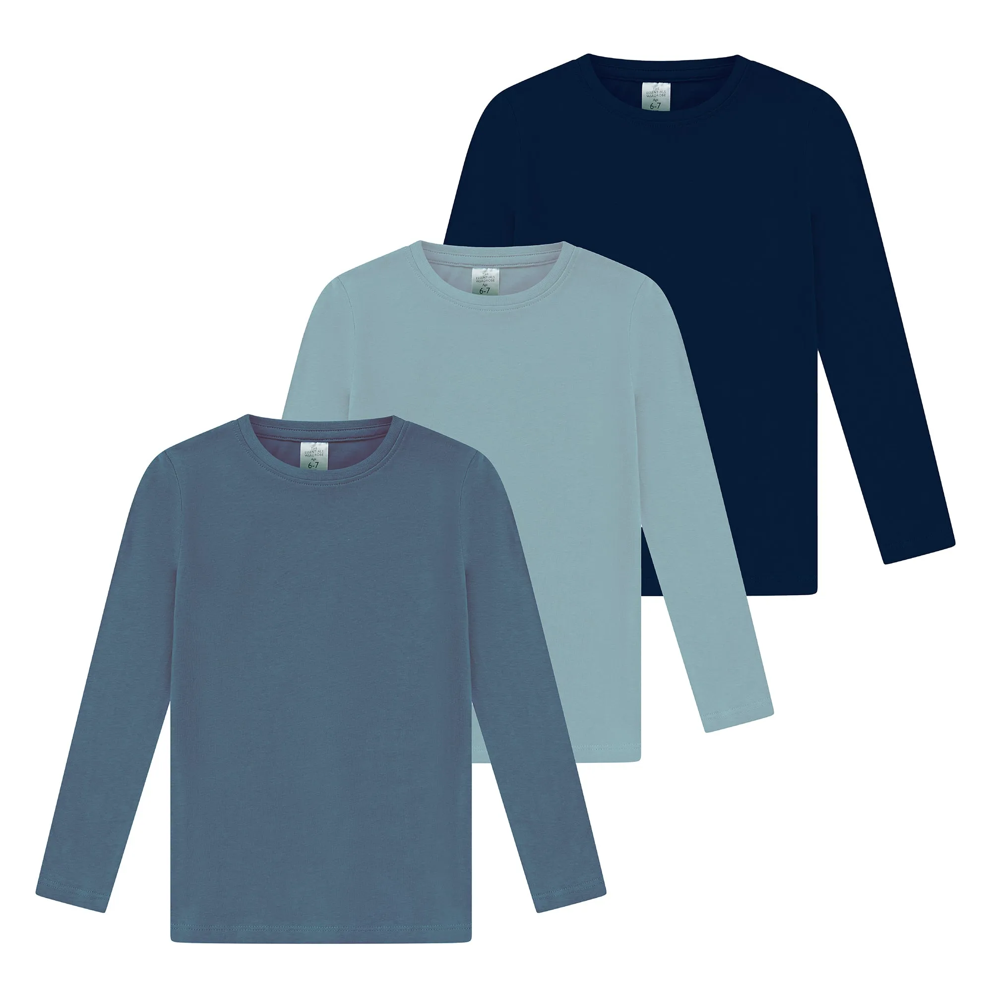 Boys 3 Pack Longe Sleeve T-Shirt Blue Mix