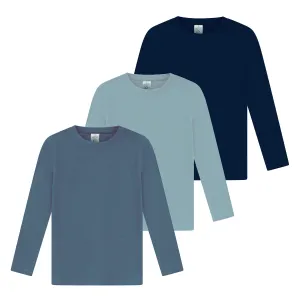Boys 3 Pack Longe Sleeve T-Shirt Blue Mix