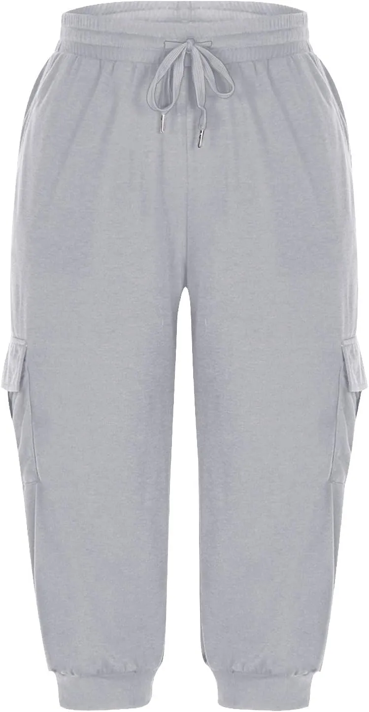 Cargo Capri Pants for Women High Waisted Relaxed Fit Elastic Knit Waist Casual Soft Capris Trousers Cropped Pants