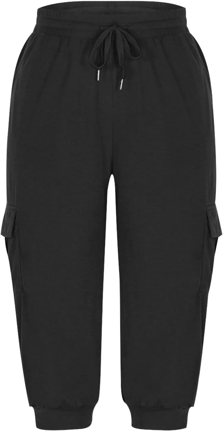 Cargo Capri Pants for Women High Waisted Relaxed Fit Elastic Knit Waist Casual Soft Capris Trousers Cropped Pants