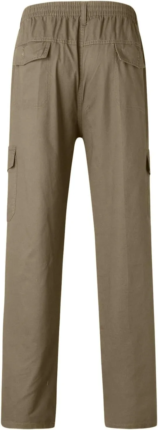 Cargo Pants for Men,Men's Cotton Linen Pants Elastic Lightweight Drawstring Waist Pants Fall Cargo Pants with Pockets