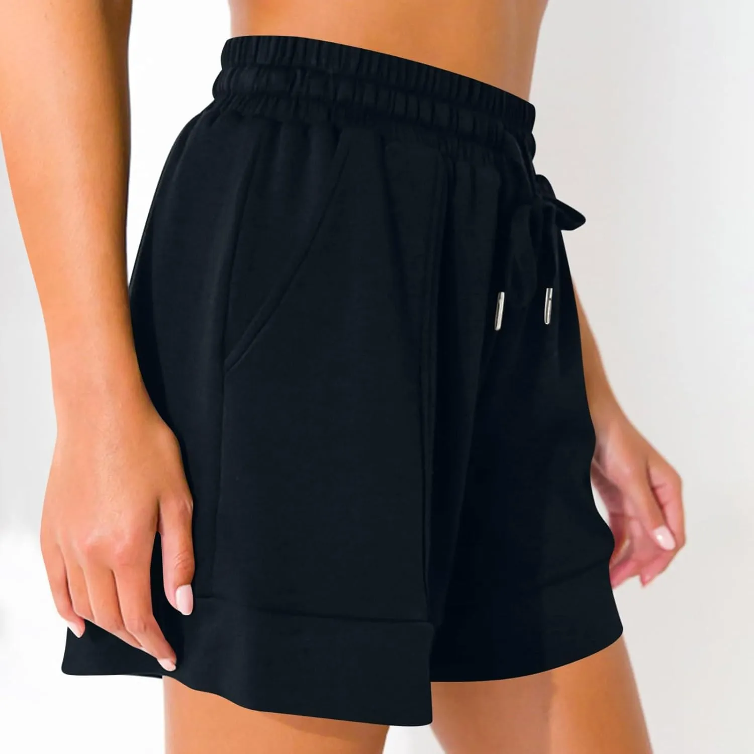 Casual Shorts for Women Summer Wide Leg Pants Elasticated Waist Relaxed Fit Lounge Shorts with Pockets